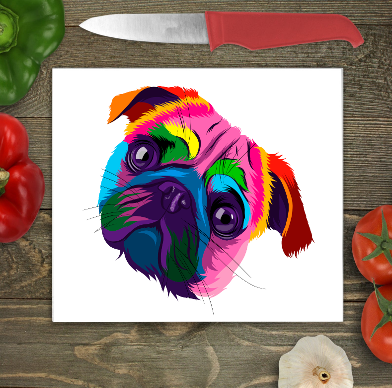 Pug Glass Chopping Board, Pug Glass worktop protector